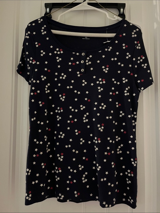 croft & barrow Tops - Croft & Barrow Navy Star-Print Short Sleeve Tee with Button Placket